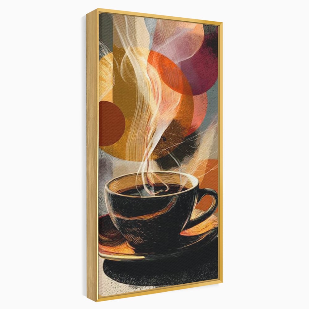 Tablou canvas cu tablou canvas cu ceasca de cafea, in rama de aluminiu auriu